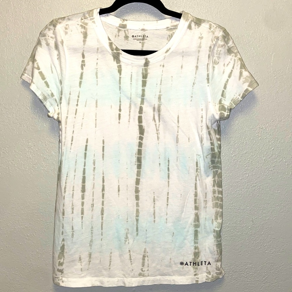 Athleta White Gray Blue Light Tie-Dye 100% Cotton Short Sleeve T-Shirt 4808